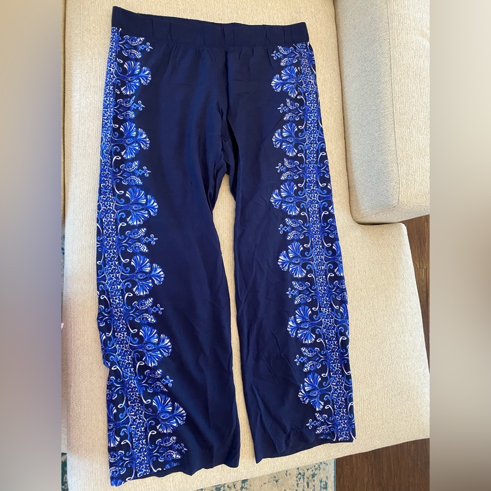 Lilly Pulitzer Navy Pants with Blue Floral Side Panels